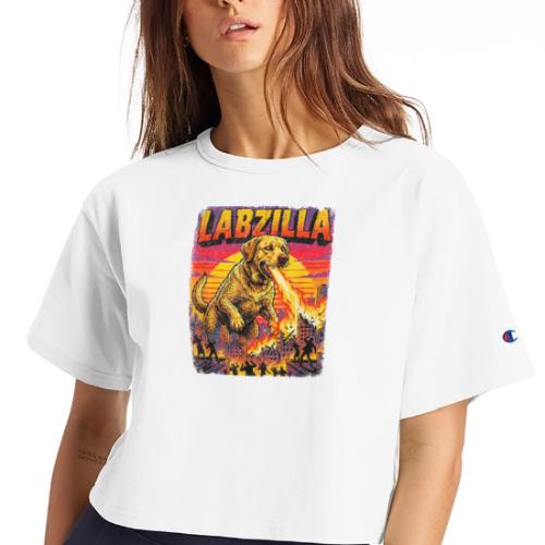 Labzilla Giant Yellow Labrador Monster Tee - Champion Women’s Cropped T-Shirt