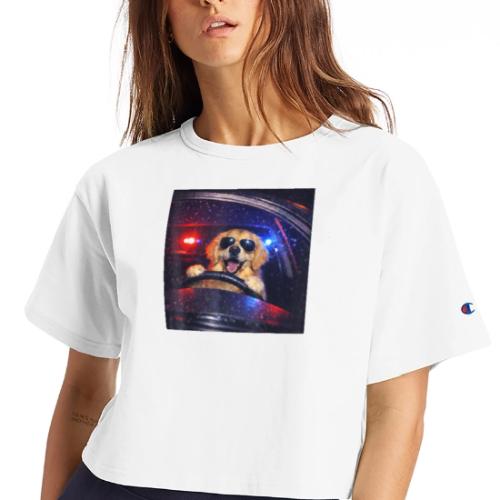 Funny Police Golden Retriever Meme Tee - Champion Women’s Cropped T-Shirt