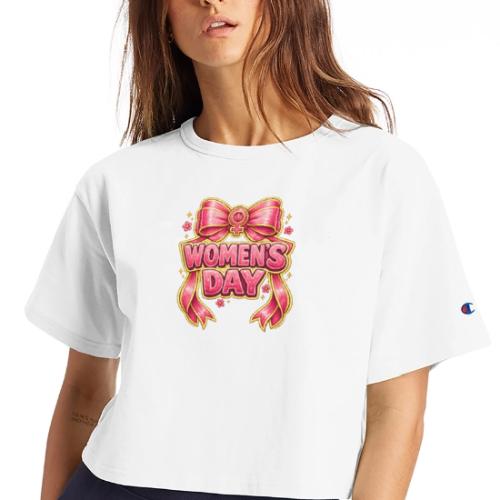 Cute Pink Bow Women’s Day Feminist Symbol - Champion Women’s Cropped T-Shirt