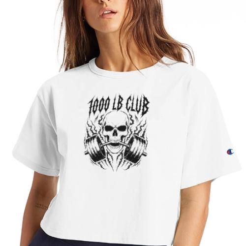 1000 LB Club Skull Barbell Powerlif - Champion Women’s Cropped T-Shirt