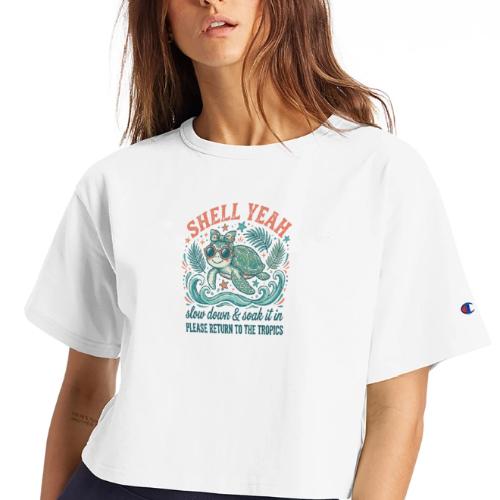 Shell Yeah Sea Turtle Beach Vibes - Champion Women’s Cropped T-Shirt
