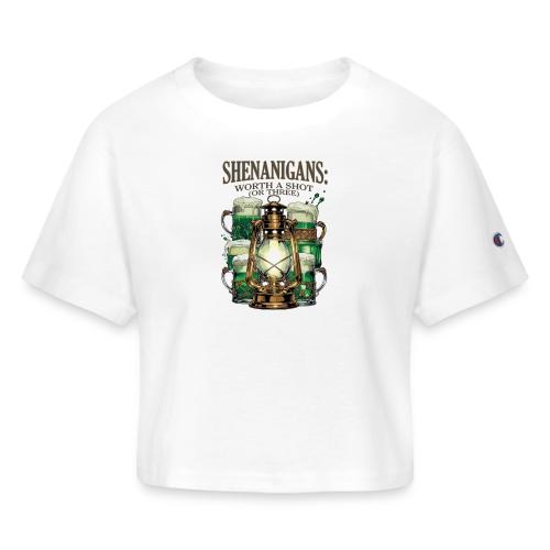 Worth a Shot Lantern Toast Graphic Tee - Champion Women’s Cropped T-Shirt