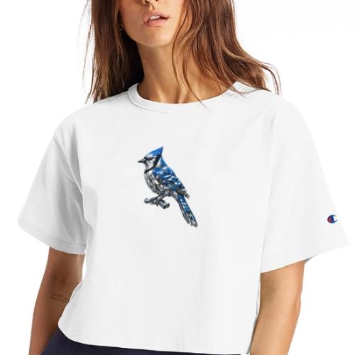 Silver Blue Jay on Perch - Champion Women’s Cropped T-Shirt