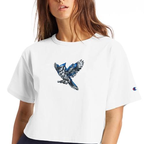 Silver Blue Jay Open Wing Perch - Champion Women’s Cropped T-Shirt