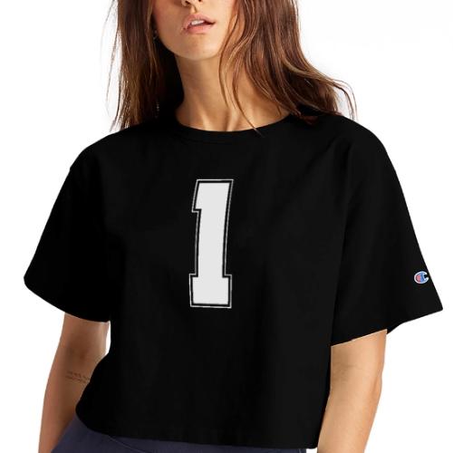 White Number 1 – Varsity Font - Champion Women’s Cropped T-Shirt