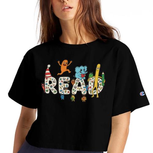 Whimsical READ Kids Cartoon - Champion Women’s Cropped T-Shirt
