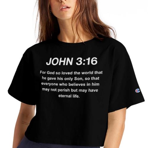John 3:16 Christian Apparel – White - Champion Women’s Cropped T-Shirt