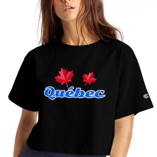 Québec with two red maple leaves - Champion Women’s Cropped T-Shirt