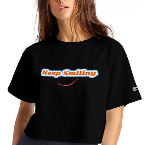 Keep Smiling Positive Vibes Graphic - Champion Women’s Cropped T-Shirt