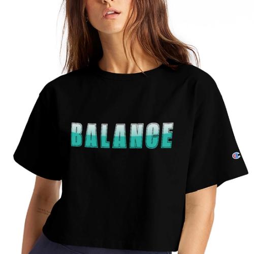 BALANCE Calm Teal Minimal Word Art Design - Champion Women’s Cropped T-Shirt