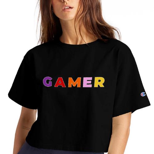 Multicolor GAMER Typography Design - Champion Women’s Cropped T-Shirt