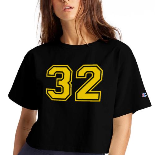 Number 32 in a classic athletic collegiate font - Champion Women’s Cropped T-Shirt