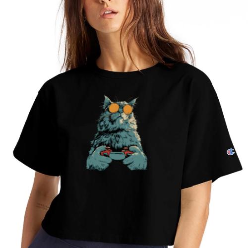 Cat: Fluff Mode On - Champion Women’s Cropped T-Shirt