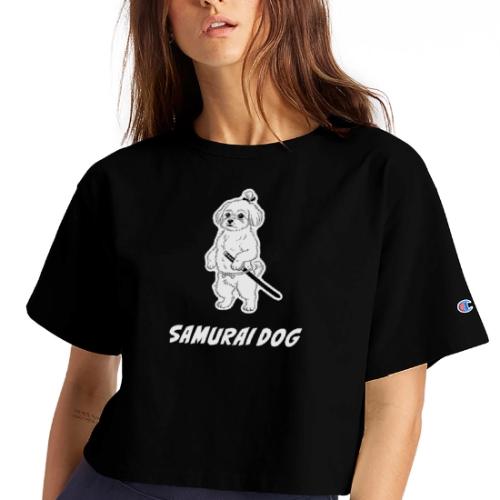 Samurai Maltese Katana Warrior Dog Tee - Champion Women’s Cropped T-Shirt