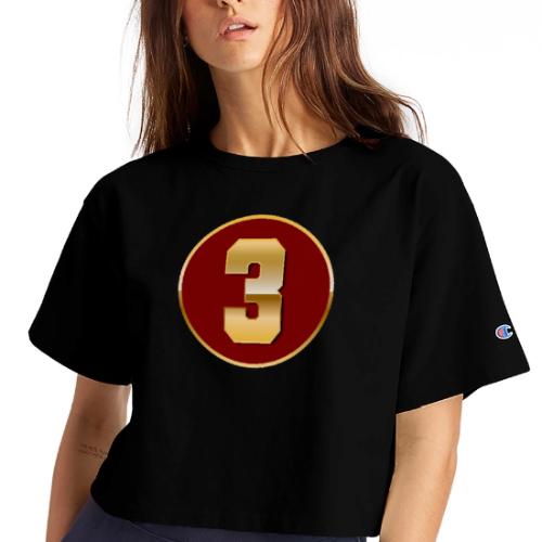 Number 3 in Gold Varsity Font - Champion Women’s Cropped T-Shirt