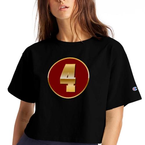 Number 4 in Gold Varsity Font - Champion Women’s Cropped T-Shirt
