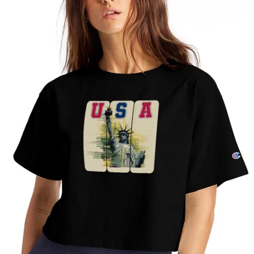 Art illustration of the Statue of Liberty - Champion Women’s Cropped T-Shirt