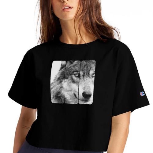 Wolf Face Triptych: Silent Alpha - Champion Women’s Cropped T-Shirt