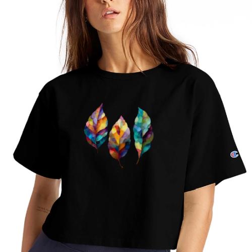 Art: Colorful Leaf Harmony - Champion Women’s Cropped T-Shirt