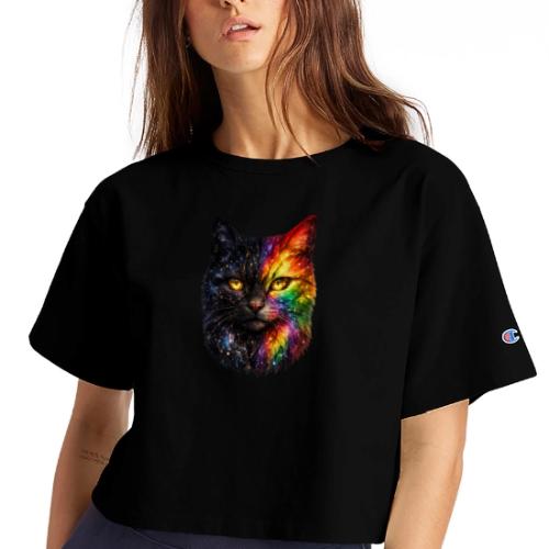 Cosmic Galaxy Rainbow Cat - Champion Women’s Cropped T-Shirt