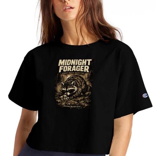 Midnight Forager Raccoon Mushroom Hunter - Champion Women’s Cropped T-Shirt