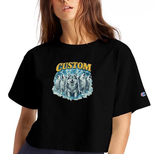 Custom Wolf Pack Howling Moon Vintage Wilderness - Champion Women’s Cropped T-Shirt
