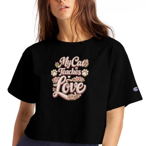 My Cat Teaches Love Faux Embroidery Style - Champion Women’s Cropped T-Shirt