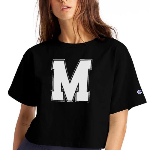 White Letter M – Varsity Alphabet Monogram - Champion Women’s Cropped T-Shirt