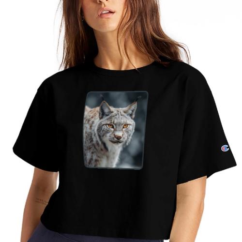 Lynx Portrait Piercing Eyes Design - Champion Women’s Cropped T-Shirt