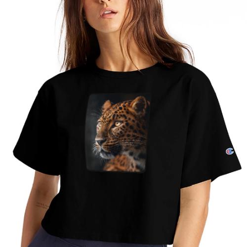 Amur Leopard Face Wildlife Design - Champion Women’s Cropped T-Shirt