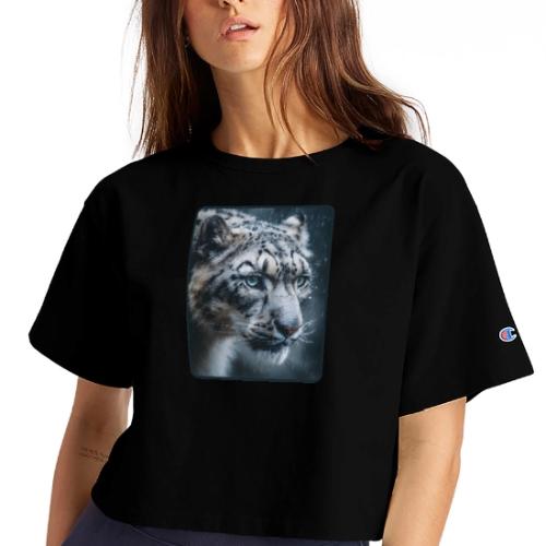 Snow Leopard Blue Eyes Design - Champion Women’s Cropped T-Shirt