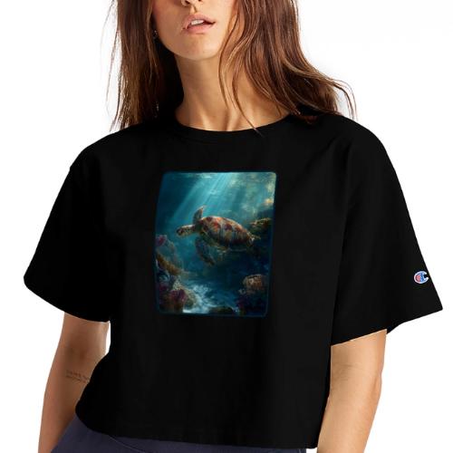 Sea Turtle Coral Reef Design - Champion Women’s Cropped T-Shirt