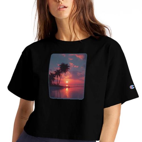 Tropical Sunset Ocean Reflection Design - Champion Women’s Cropped T-Shirt
