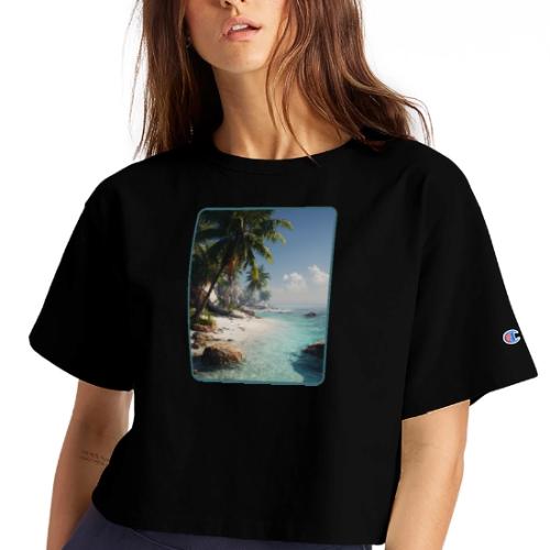 Tropical Beach Paradise Palm Design - Champion Women’s Cropped T-Shirt