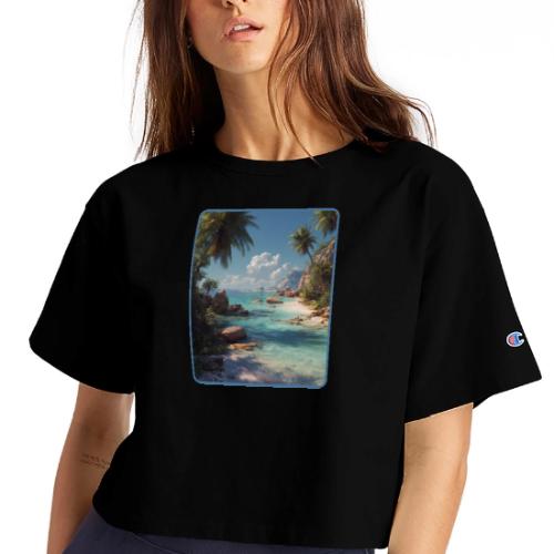 Tropical Island Paradise Ocean Design - Champion Women’s Cropped T-Shirt
