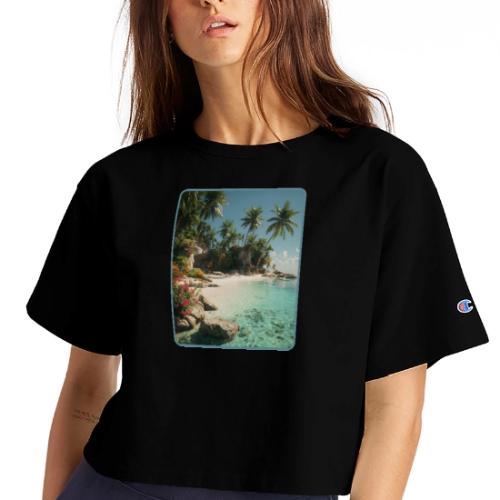 Serene Tropical Beach Floral Design - Champion Women’s Cropped T-Shirt