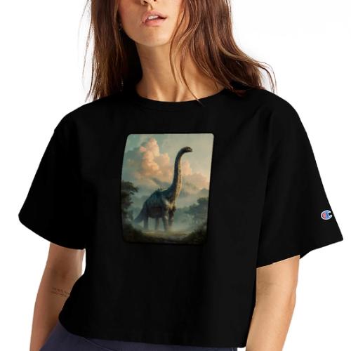 Brachiosaurus Prehistoric Scene Design - Champion Women’s Cropped T-Shirt