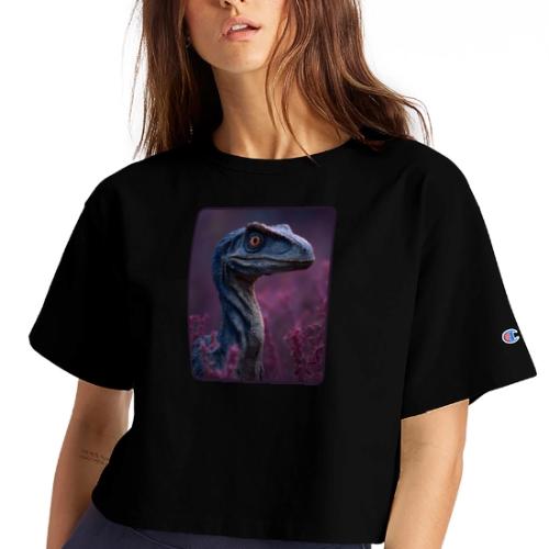 Blue Velociraptor Portrait Design - Champion Women’s Cropped T-Shirt