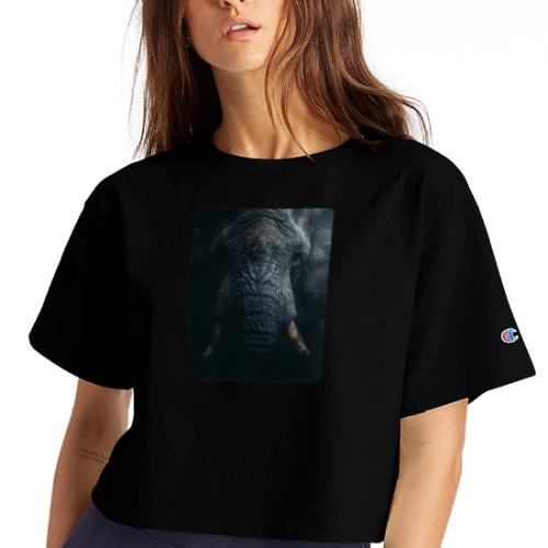Shadow Elephant Intense Eyes Design - Champion Women’s Cropped T-Shirt