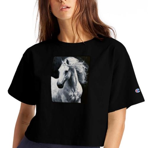 White Horse Oil Painting Design - Champion Women’s Cropped T-Shirt