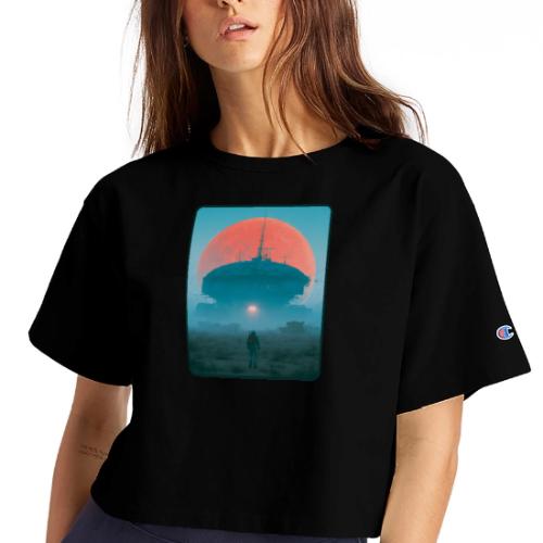 Astronaut Alien Outpost Design - Champion Women’s Cropped T-Shirt