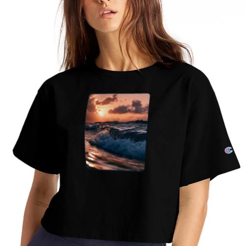 Golden Sunset Ocean Wave - Champion Women’s Cropped T-Shirt