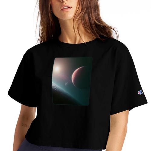Deep Space Planet Horizon Art - Champion Women’s Cropped T-Shirt