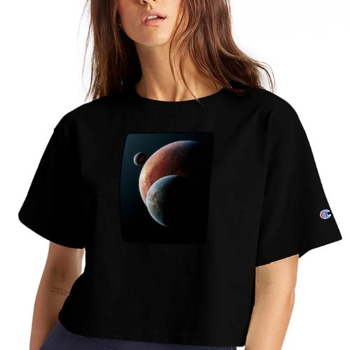 Three Planets Deep Space Design - Champion Women’s Cropped T-Shirt