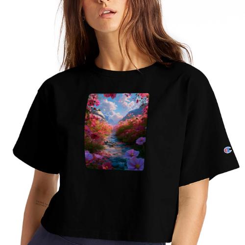 Dreamy Cosmos Valley Landscape Art - Champion Women’s Cropped T-Shirt