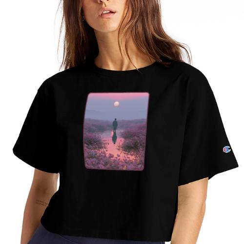Ethereal Sunset Flower Field Art - Champion Women’s Cropped T-Shirt