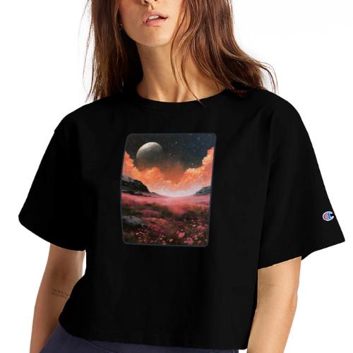 Moonlit Fantasy Flower Landscape - Champion Women’s Cropped T-Shirt