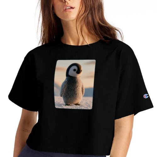 Cute Penguin Chick Sunrise Design - Champion Women’s Cropped T-Shirt