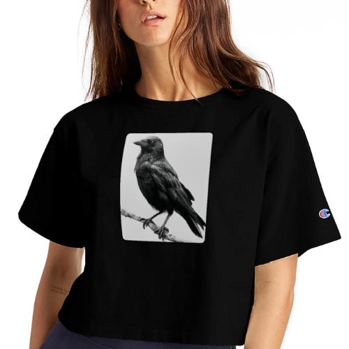 Raven Black and White Art Design - Champion Women’s Cropped T-Shirt