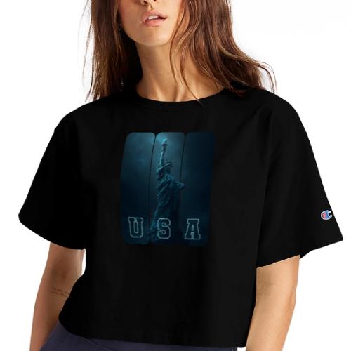 Neon Liberty USA Triptych - Champion Women’s Cropped T-Shirt